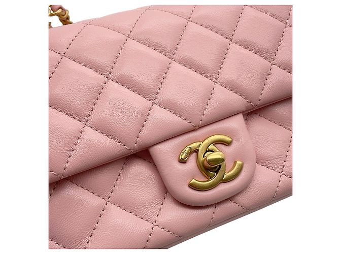 Borsa a tracolla con catena in pelle rosa Chanel - vista 12