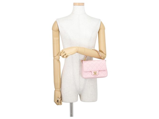Borsa a tracolla con catena in pelle rosa Chanel - vista 4