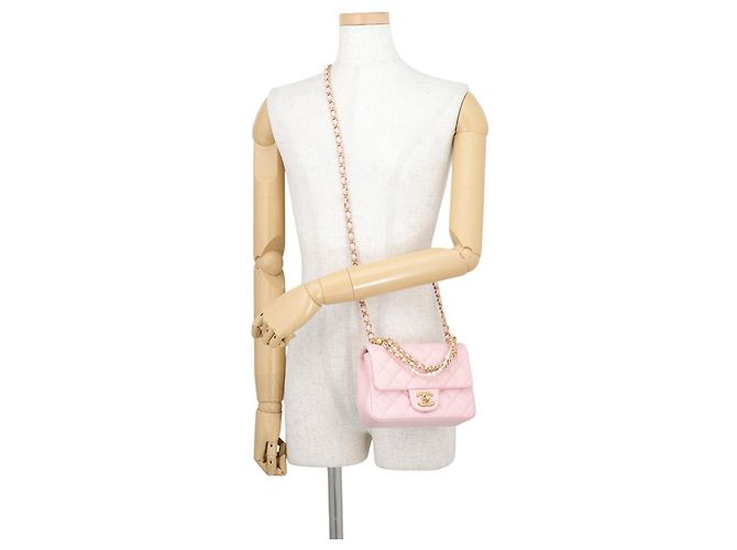 Borsa a tracolla con catena in pelle rosa Chanel - vista 5