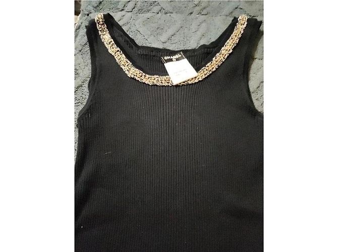 Regata Chanel preta em algodão com pérolas Preto Dourado - vista 3