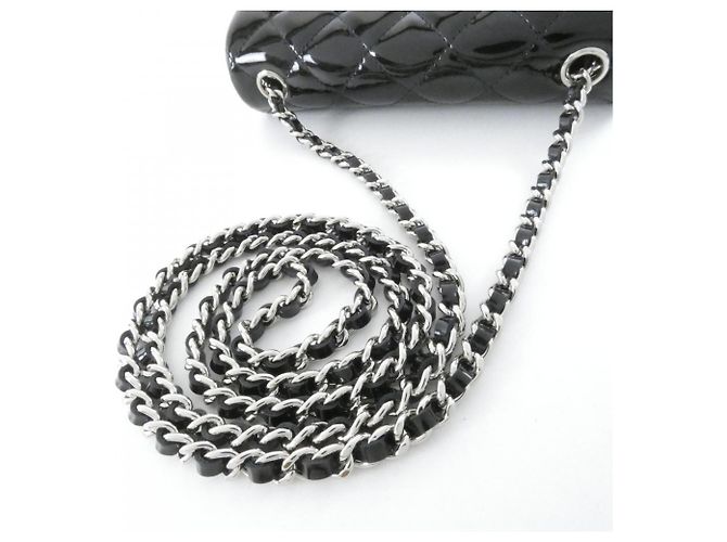 Borsa a tracolla Chanel 65050 in pelle smaltata nera Nero - vista 7