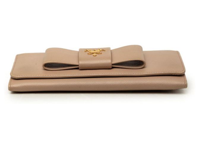 Prada Logo Ribbon Bi-fold Long Wallet Beige - Ansicht 3