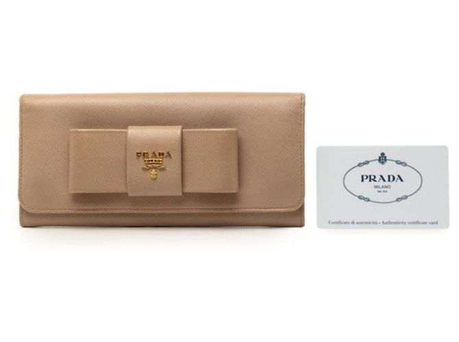 Prada Logo Ribbon Bi-fold Long Wallet Beige - Ansicht 7