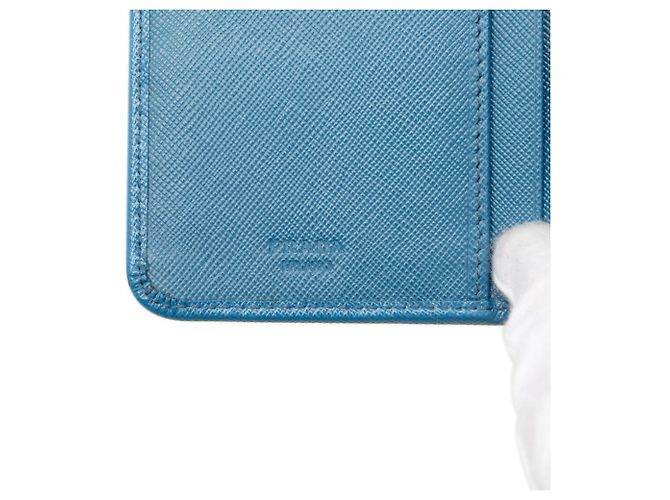 Cartera bi-fold Prada de piel Saffiano azul - vista 6