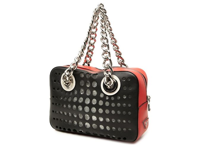 Borsa Tote Prada City Fori Nero Rosso - vista 2
