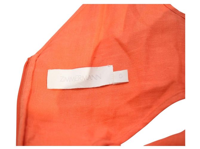 Zimmermann Coral Orange Linen Cutout V-Neck Midi Dress - view 10