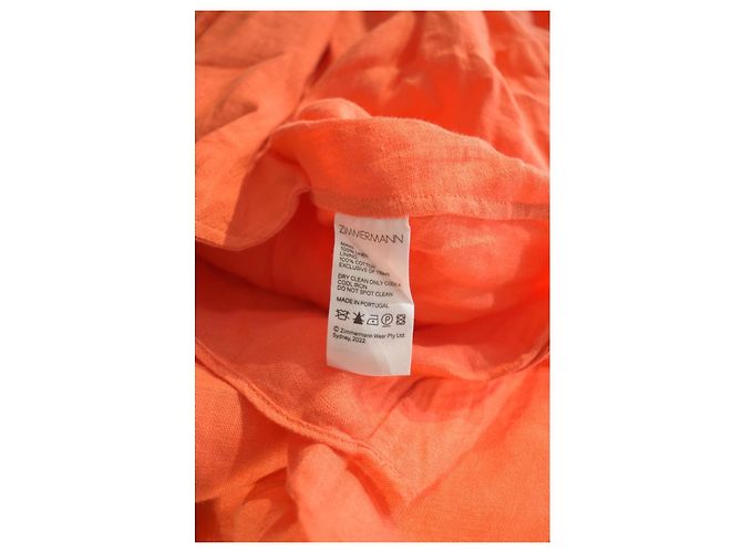 Zimmermann Coral Orange Linen Cutout V-Neck Midi Dress - view 12