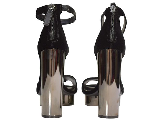 Tom Ford Sandales à plateforme en velours noir et métal Gunmetal EU 37 - vue 13