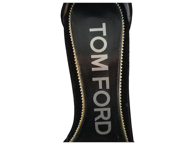 Tom Ford Sandales à plateforme en velours noir et métal Gunmetal EU 37 - vue 16
