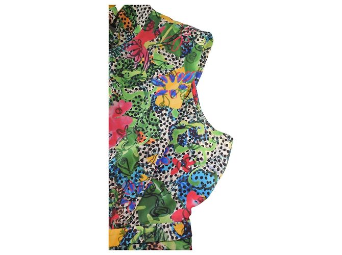 Autre Marque Vestido Mini Saloni em Seda Estampado Floral e Bolinhas Multicor Verde - Ansicht 10