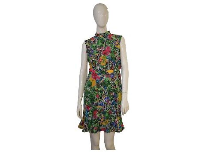 Autre Marque Vestido Mini Saloni em Seda Estampado Floral e Bolinhas Multicor Verde - Ansicht 14