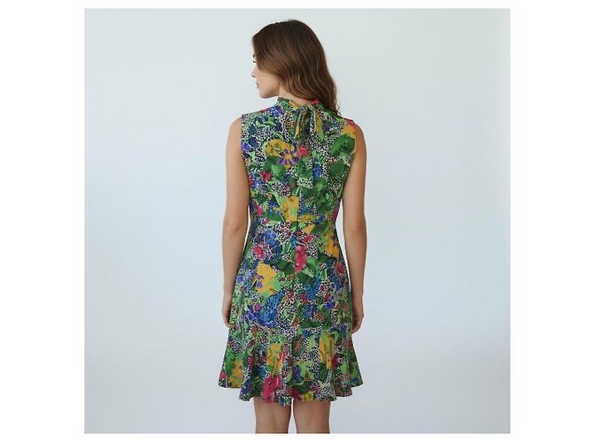 Autre Marque Vestido Mini Saloni em Seda Estampado Floral e Bolinhas Multicor Verde - Ansicht 2