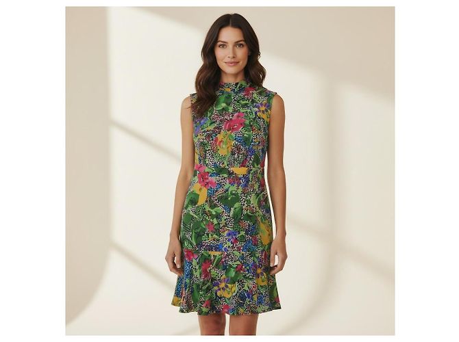 Autre Marque Vestido Mini Saloni em Seda Estampado Floral e Bolinhas Multicor Verde - Ansicht 4