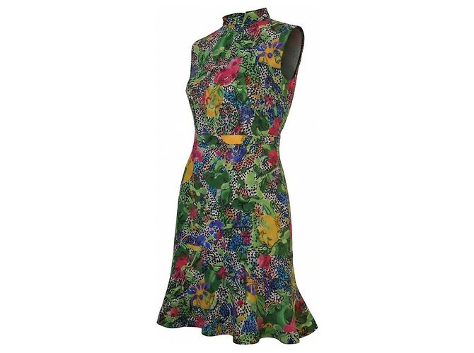 Autre Marque Vestido Mini Saloni em Seda Estampado Floral e Bolinhas Multicor Verde - Ansicht 5
