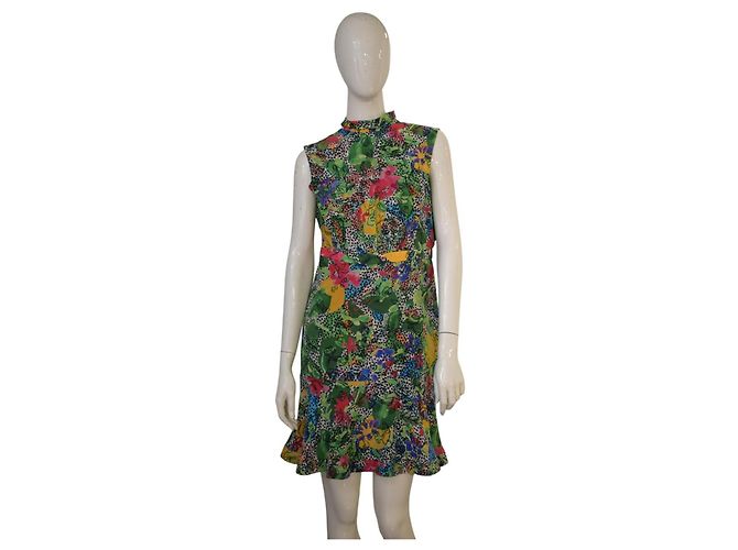 Autre Marque Vestido Mini Saloni em Seda Estampado Floral e Bolinhas Multicor Verde - Ansicht 6