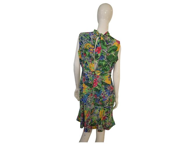 Autre Marque Vestido Mini Saloni em Seda Estampado Floral e Bolinhas Multicor Verde - Ansicht 7