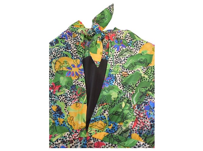 Autre Marque Vestido Mini Saloni em Seda Estampado Floral e Bolinhas Multicor Verde - Ansicht 8