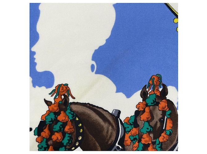 Hermès Foulard Hermes Carre 90 Feria de Sevilla Blu Multicolore Verde - vista 4