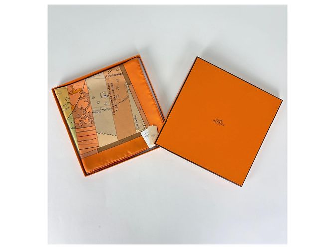 Hermès Foulard Hermes Carre 90 LE MONDE EST VASTE Multicolore Arancione - vista 5