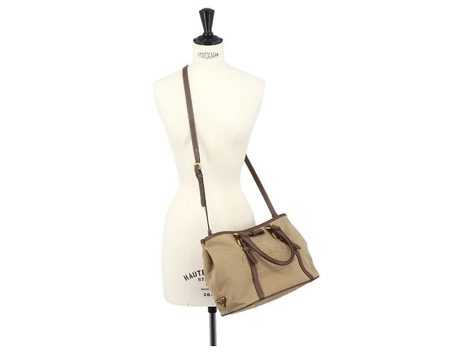Borsa a mano/spalla 2 vie Prada in nastro jacquard Marrone Beige - vista 10