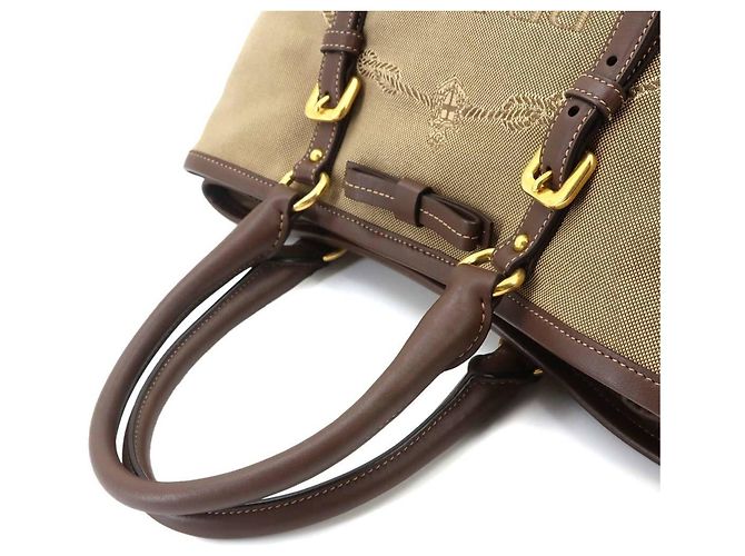 Borsa a mano/spalla 2 vie Prada in nastro jacquard Marrone Beige - vista 5