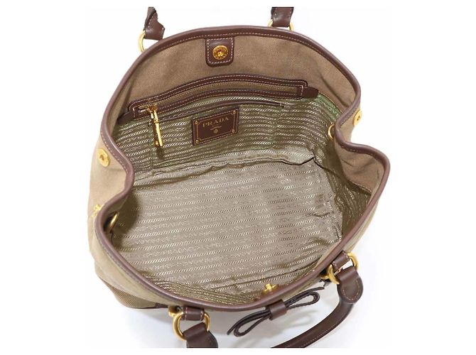 Borsa a mano/spalla 2 vie Prada in nastro jacquard Marrone Beige - vista 6