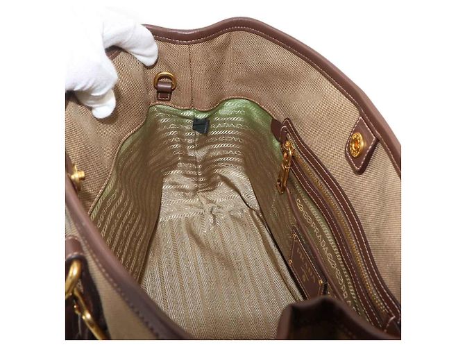 Borsa a mano/spalla 2 vie Prada in nastro jacquard Marrone Beige - vista 7
