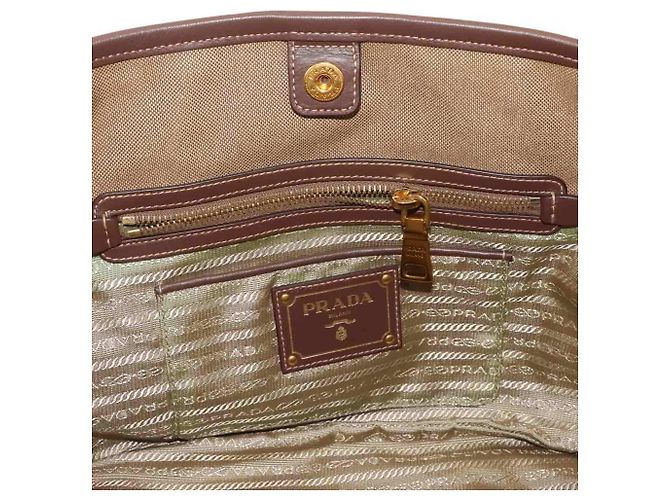 Borsa a mano/spalla 2 vie Prada in nastro jacquard Marrone Beige - vista 8