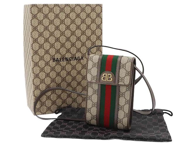 Borsa a mano per telefono Balenciaga x Gucci Hacker Project Marrone Beige - vista 2