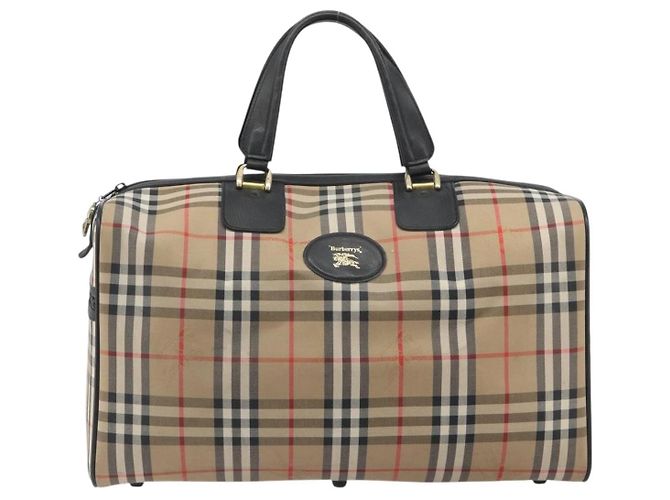 Borsa Boston Burberrys Nova Check Canvas Beige Gold Auth 191064 D'oro - vista 13