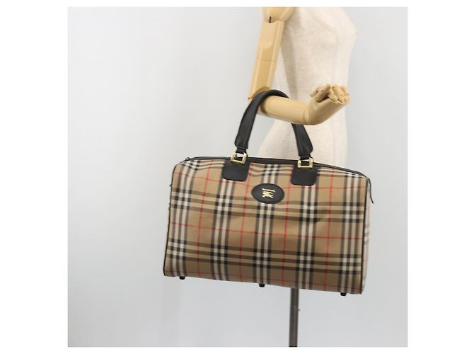Borsa Boston Burberrys Nova Check Canvas Beige Gold Auth 191064 D'oro - vista 19