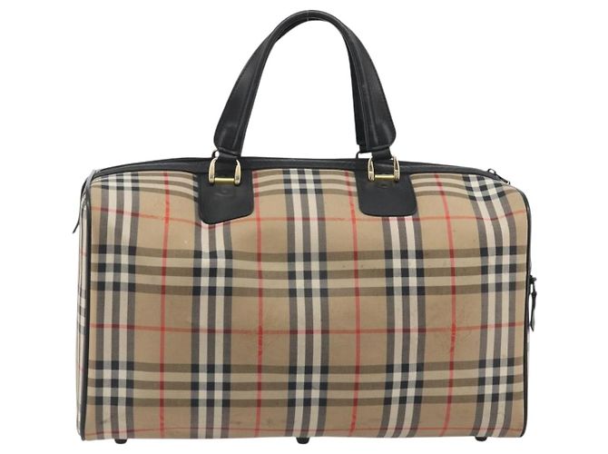 Borsa Boston Burberrys Nova Check Canvas Beige Gold Auth 191064 D'oro - vista 2
