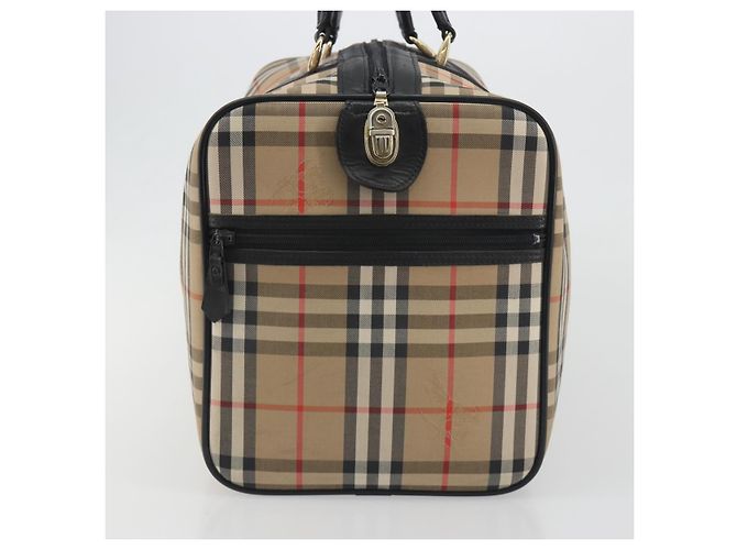 Borsa Boston Burberrys Nova Check Canvas Beige Gold Auth 191064 D'oro - vista 4