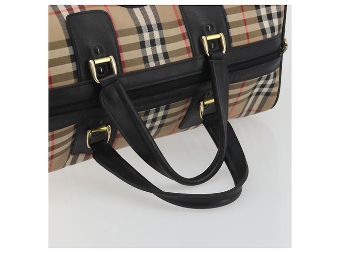 Borsa Boston Burberrys Nova Check Canvas Beige Gold Auth 191064 D'oro - vista 7