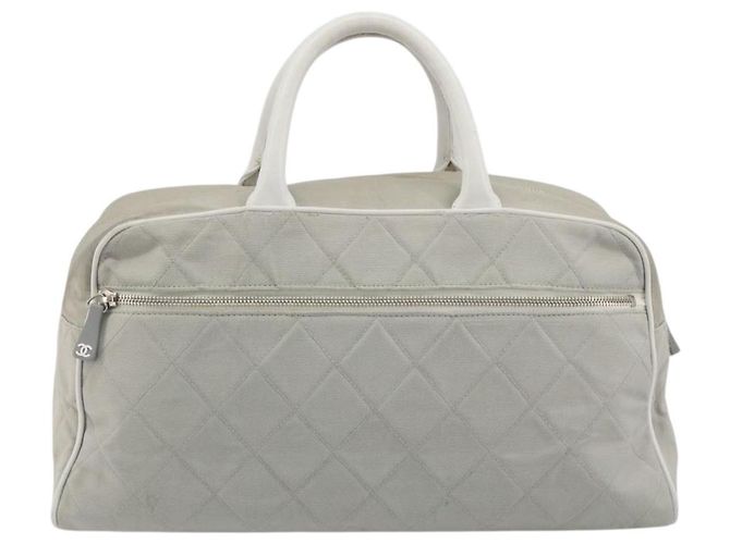 Borsa Boston CHANEL Sports Line Matelasse Canvas Gray Silver CC Auth bs36613 Marrone Argento - vista 2