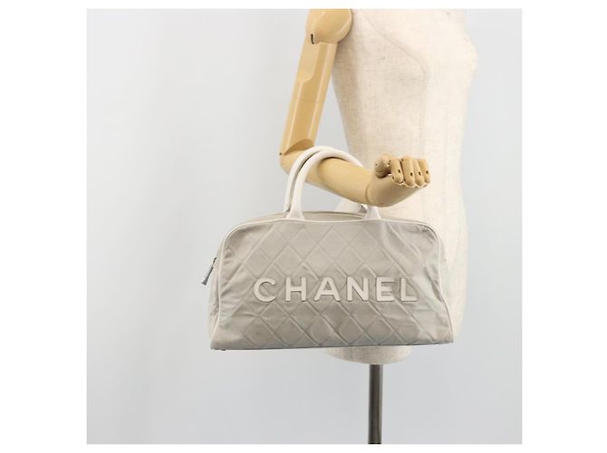 Borsa Boston CHANEL Sports Line Matelasse Canvas Gray Silver CC Auth bs36613 Marrone Argento - vista 27