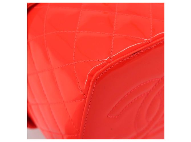 Borsa Vanity CHANEL Matelasse Pelle verniciata Orange Gold CC Auth bs36656SAM D'oro Arancione - vista 16