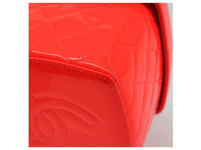 Borsa Vanity CHANEL Matelasse Pelle verniciata Orange Gold CC Auth bs36656SAM D'oro Arancione - vista 17
