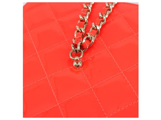 Borsa Vanity CHANEL Matelasse Pelle verniciata Orange Gold CC Auth bs36656SAM D'oro Arancione - vista 19