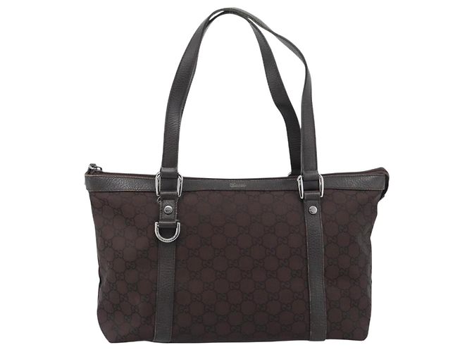 Borsa Tote GUCCI GG Canvas Abbey Outlet Marrone Scuro Argento 268640 Auth gh2299 - vista 13