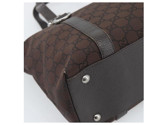 Borsa Tote GUCCI GG Canvas Abbey Outlet Marrone Scuro Argento 268640 Auth gh2299 - vista 16