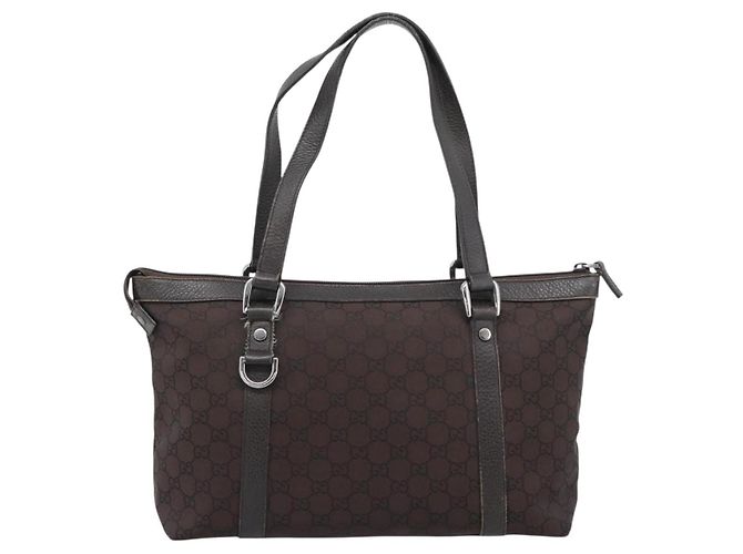 Borsa Tote GUCCI GG Canvas Abbey Outlet Marrone Scuro Argento 268640 Auth gh2299 - vista 2