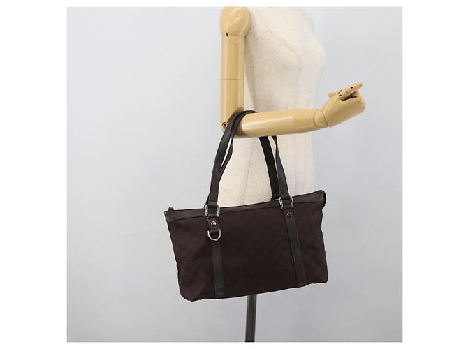 Borsa Tote GUCCI GG Canvas Abbey Outlet Marrone Scuro Argento 268640 Auth gh2299 - vista 22