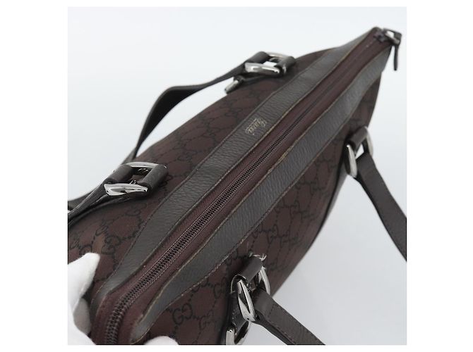 Borsa Tote GUCCI GG Canvas Abbey Outlet Marrone Scuro Argento 268640 Auth gh2299 - vista 6