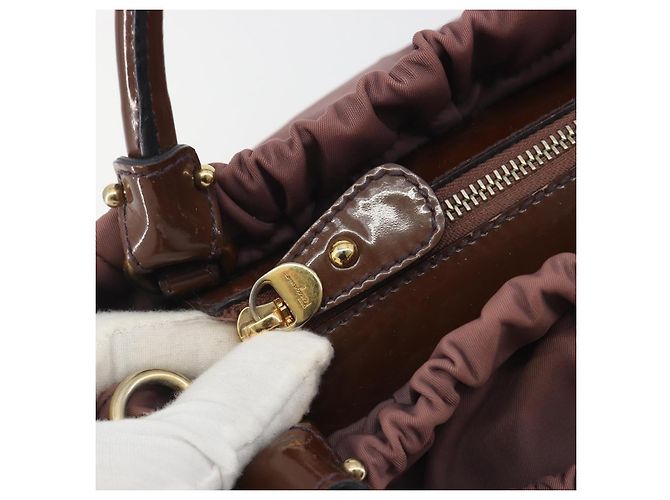 Borsa a mano Salvatore Ferragamo Vala Nylon 2way Marrone Tono Oro Auth BA14653 - vista 10