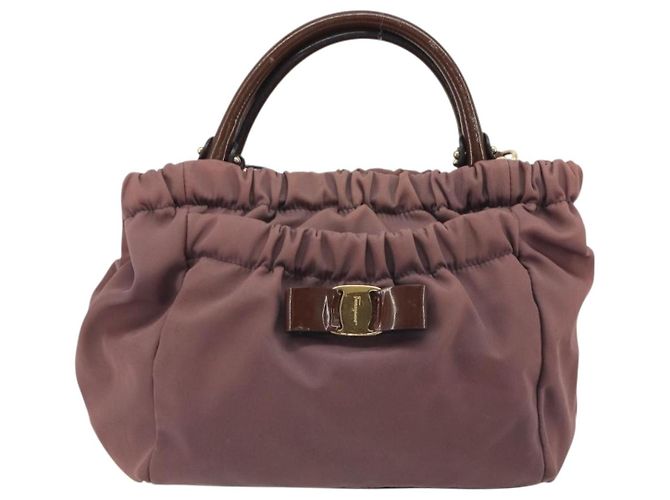 Borsa a mano Salvatore Ferragamo Vala Nylon 2way Marrone Tono Oro Auth BA14653 - vista 13