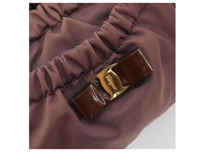 Borsa a mano Salvatore Ferragamo Vala Nylon 2way Marrone Tono Oro Auth BA14653 - vista 19