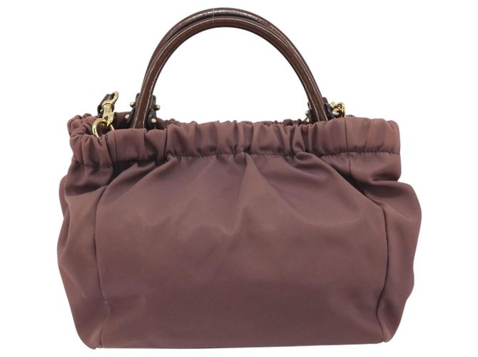 Borsa a mano Salvatore Ferragamo Vala Nylon 2way Marrone Tono Oro Auth BA14653 - vista 2