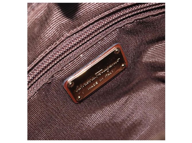 Borsa a mano Salvatore Ferragamo Vala Nylon 2way Marrone Tono Oro Auth BA14653 - vista 20