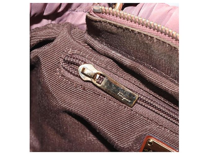 Borsa a mano Salvatore Ferragamo Vala Nylon 2way Marrone Tono Oro Auth BA14653 - vista 23
